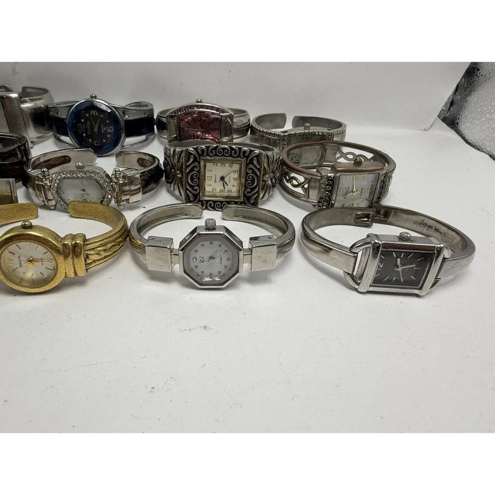 Cuff Bangle Bracelet Mostly Silver & Gold Tone Ladies Watches‎ ALL METAL Lot 20